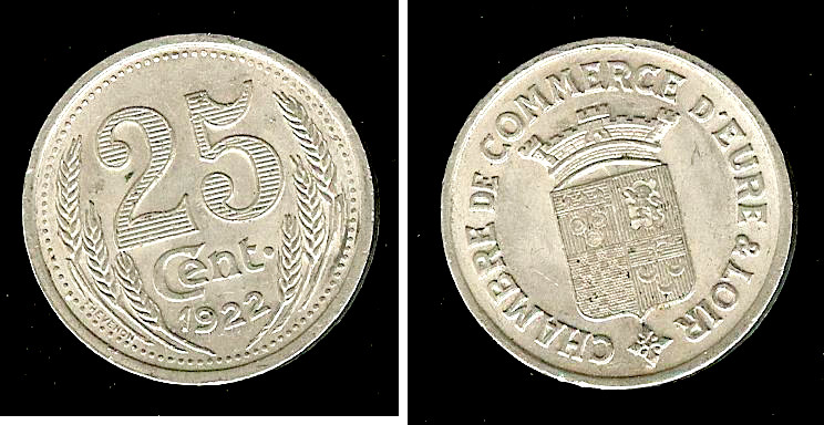 Eure-et-Loir 25 centimes 1922 vUnc